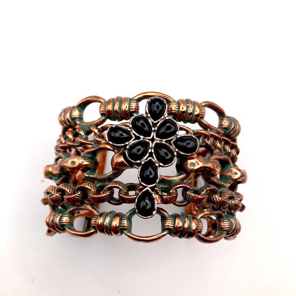 Lucky Brand cuff bracelet copper wide black glass cross boho lucky you - Picture 9 of 10